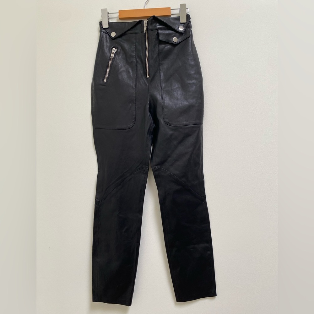 Black Leather Zip Pocket Pants